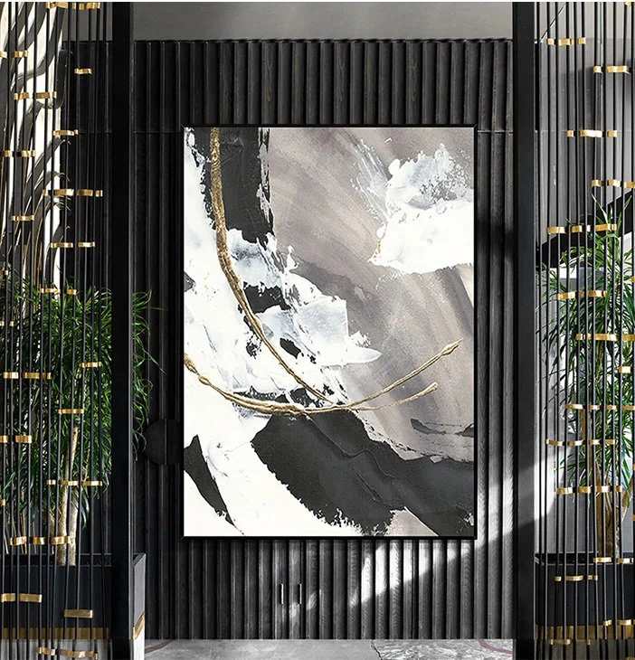 Leaf Original Contemporary Black Abstract Canvas Artwork Q28FL